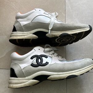 Calfskin Fabric Sneakers White Silver Orange 2017